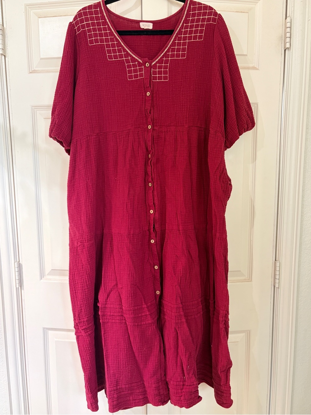 Boho Button-Front Red Women’s Top Dress - Roolee